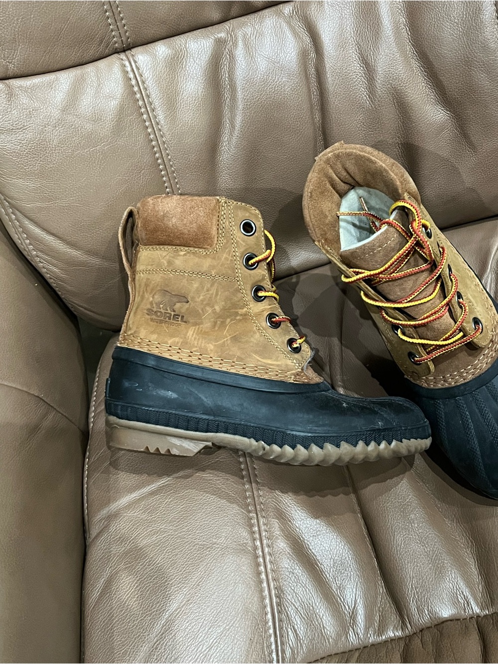 Sorel Brown Leather & Black Rubber Waterproof Boots sz 4
